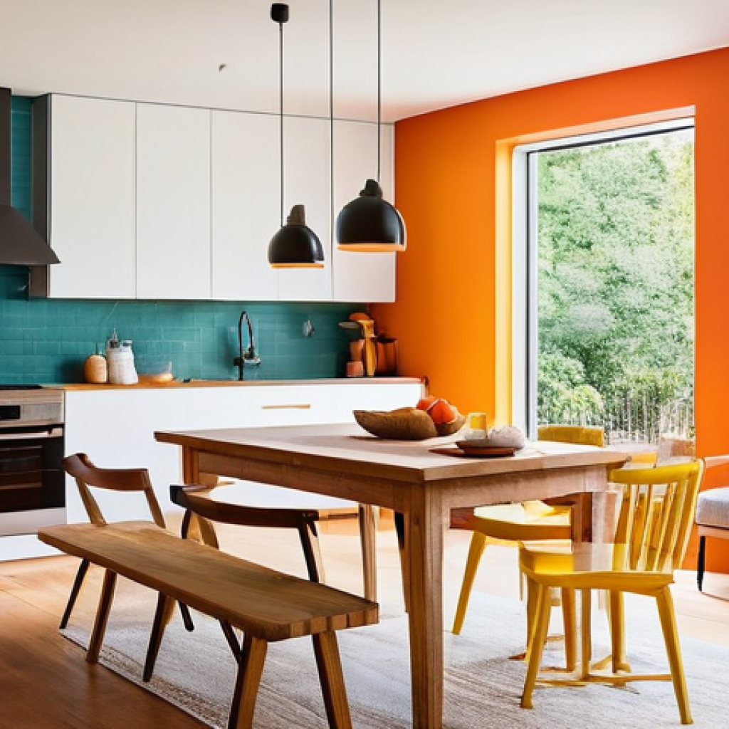 색상에 따른 심리적 안정감 증진 전략 - **Prompt for Energy and Connection (Warm Hues):**
"A bright, inviting home kitchen or creative s...