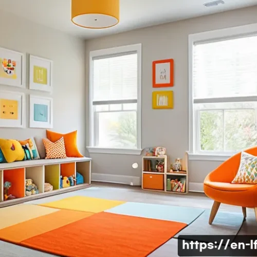 Home 30 아동 공간 디자인을 위한 색채 심리 - A bright and cheerful children's playroom bathed in warm hues of soft yellows and bright oranges, fe...